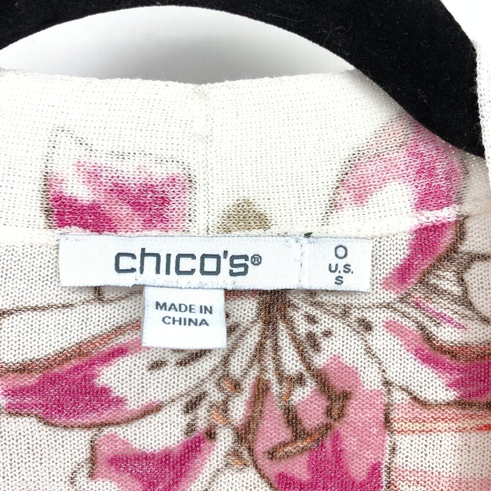 Chicos 3/4 Sleeve Open Front Crop Cardigan Sweater Sz 0 US S Floral Tiger Print - Picture 5 of 6